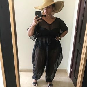 JIBRI Batwing Sheer Poolside Jumpsuit (Size 2X)